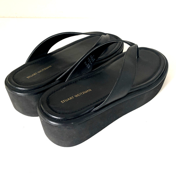 Stuart Weitzman Contempo Thong Toe Flatform Sandal Platform Wedge Black 9.5 - Picture 8 of 11